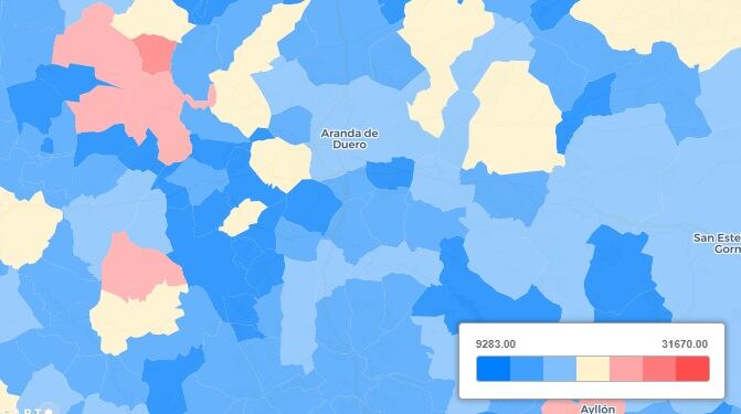 Mapa de la Ribera del Duero en cuanto a renta