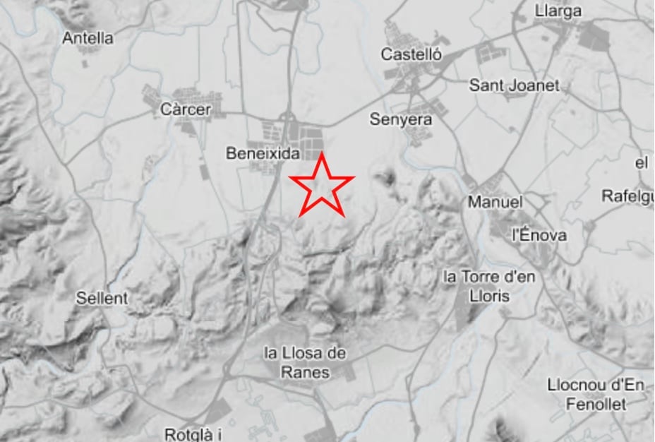 Terremoto en Senyera. Fuente: IGN