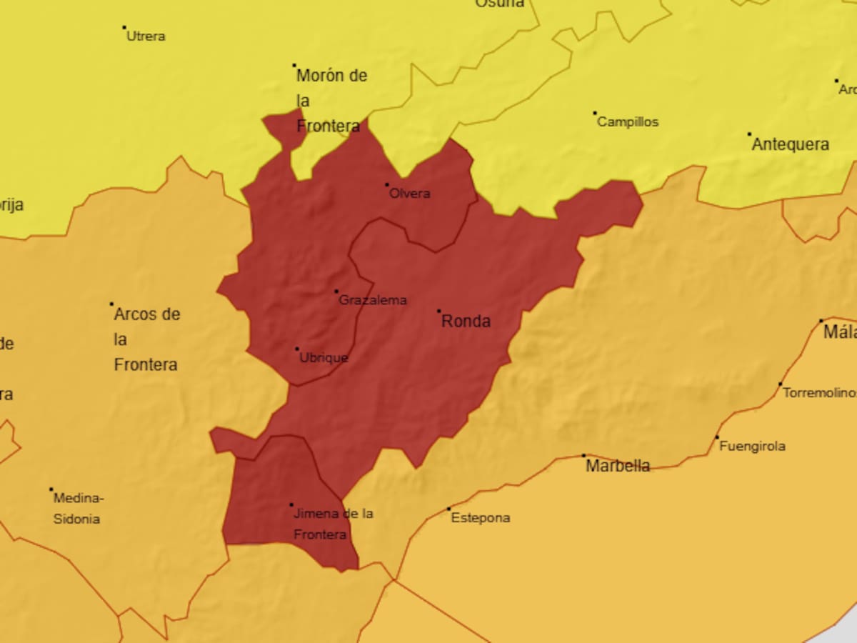 AEMET activa el nivel rojo en toda la Serranía de Ronda con lluvias de hasta 150 litros en 24 horas
