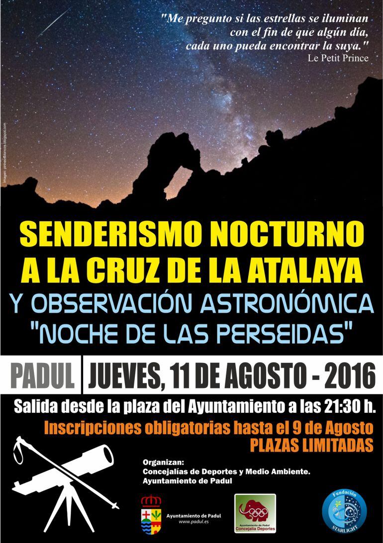 Cartel de la actividad de observación astronómica prevista en Padul(Granada)