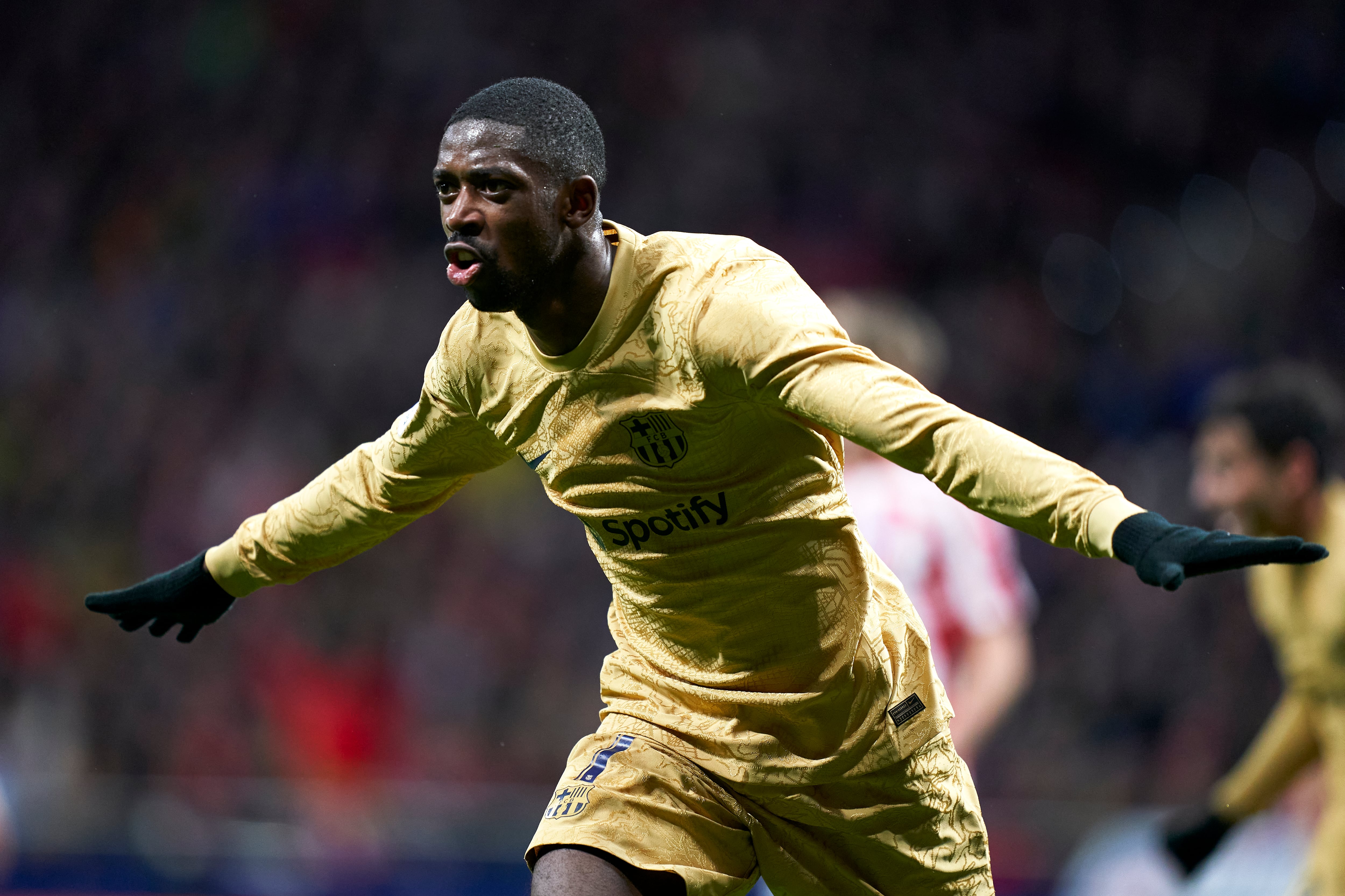 Ousmane Dembélé celebra el 0-1 ante el Atlético de Madrid