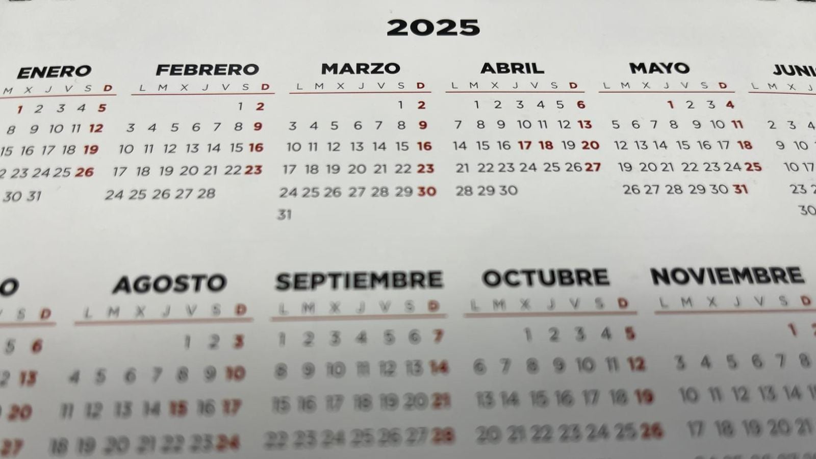 Imagen de un calendario de 2025