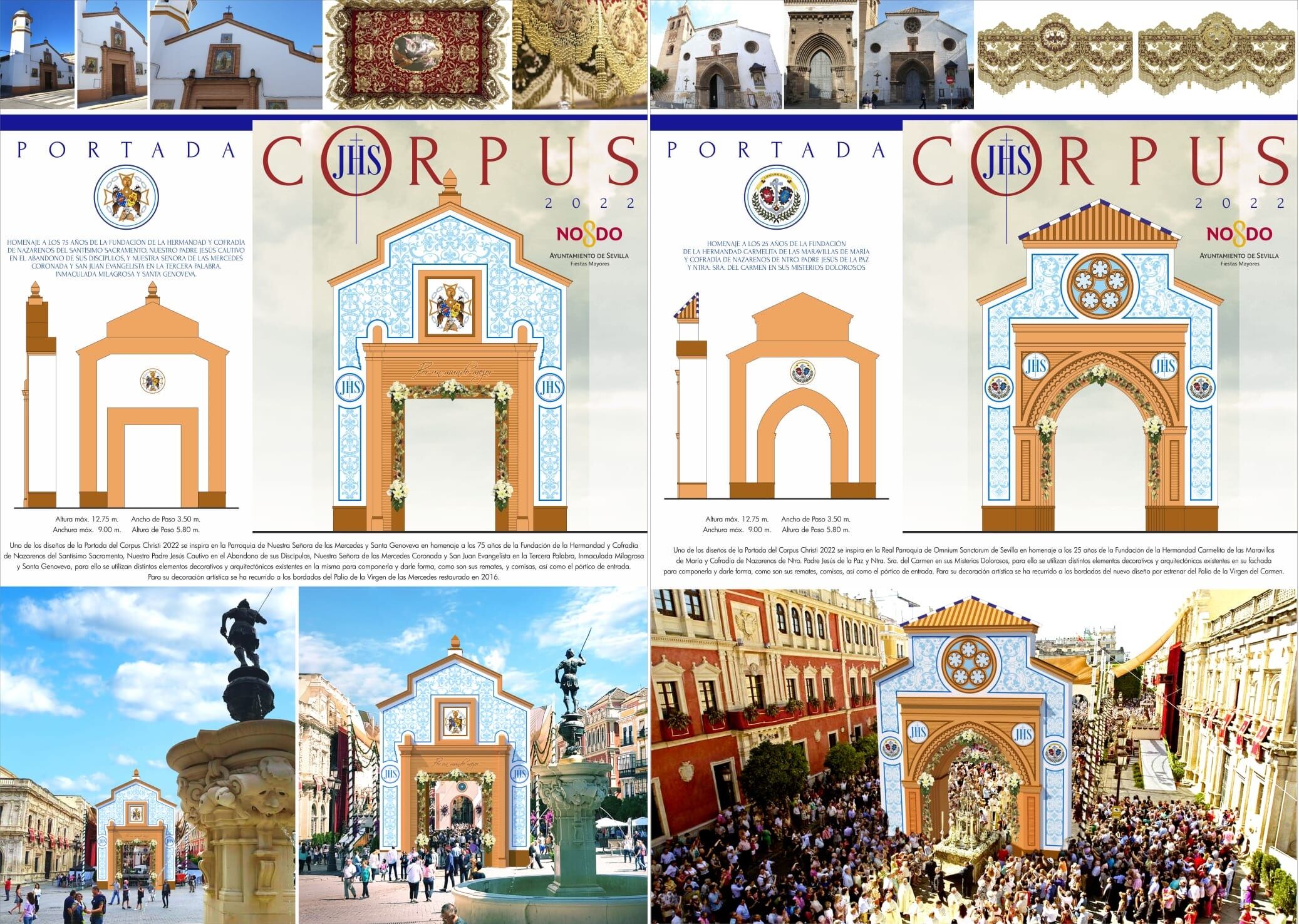 Las fachadas de Santa Genoveva, a la izquierda, y Omnium Sanctorum inspiran las Portadas del Corpus Christi 2022