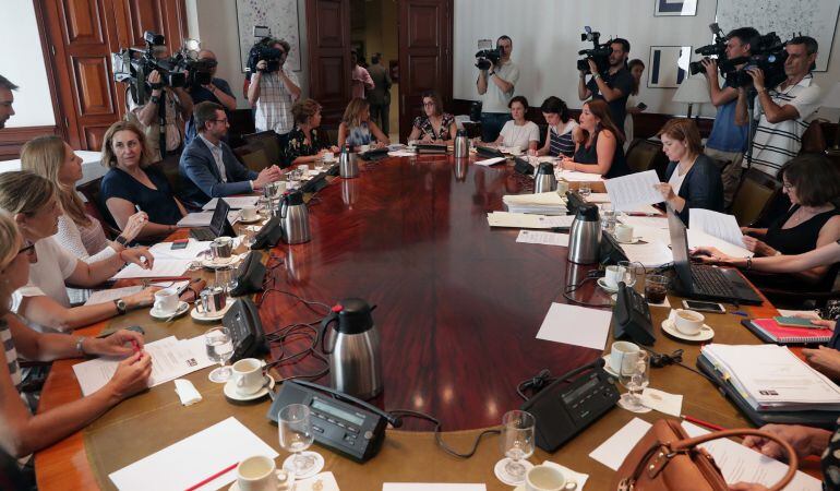 Miembros de diferentes partidos durante la reunión de la subcomisión del Congreso que tiene como finalidad articular un pacto de Estado en materia de violencia de género, donde se tiene previsto aprobar el informe final. 