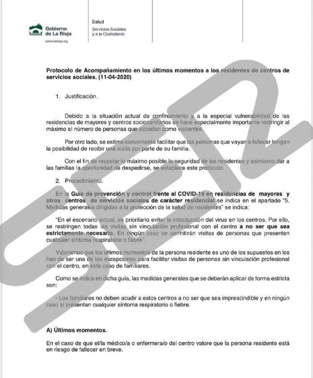 Imagen del protocolo de acompañamiento en las residencias de mayores.