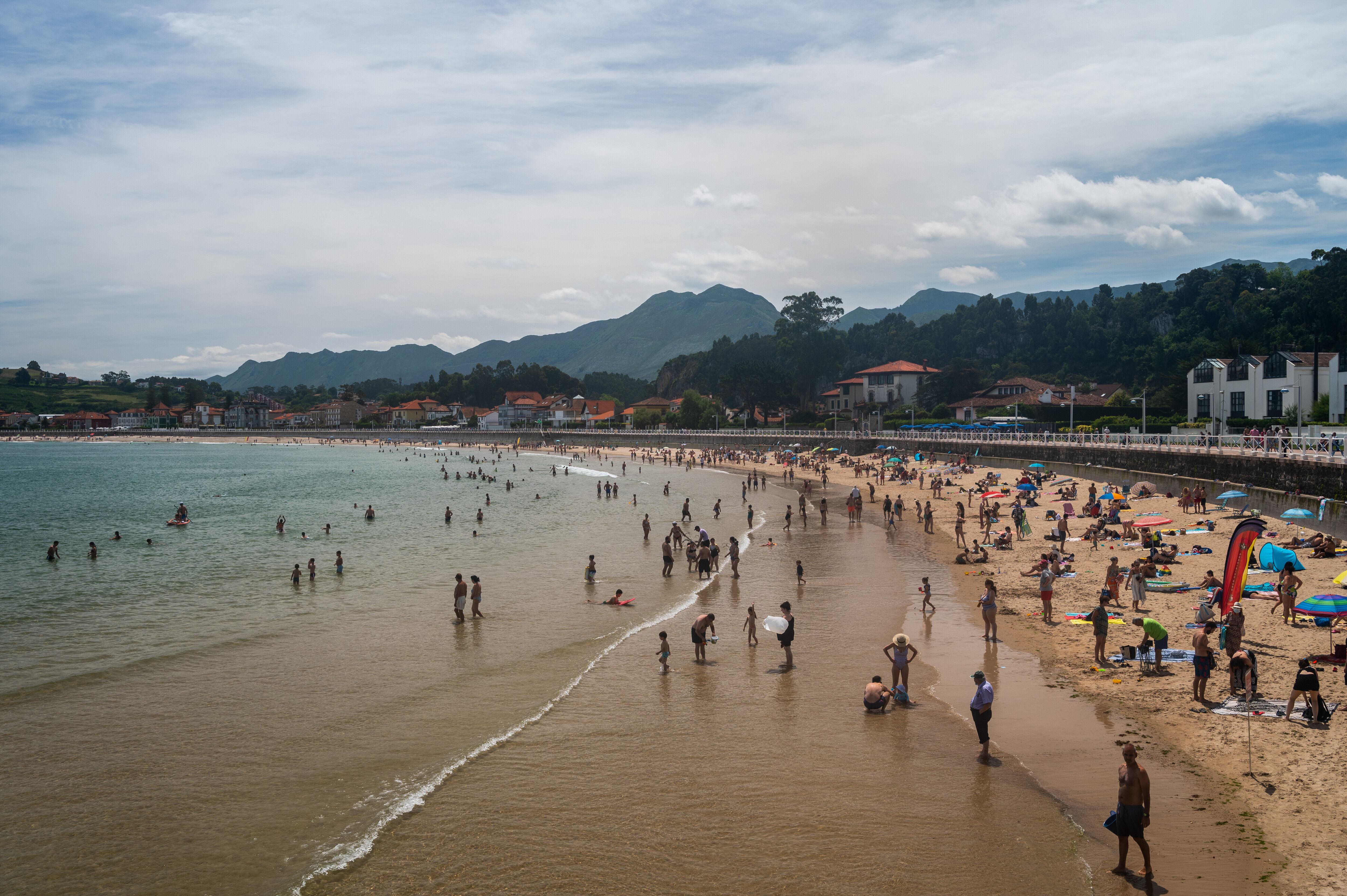 ASTURIAS, SPAIN - 2021/07/04: Santa Marina Beach in Ribadesella with tourist enjoying a hot weather during summer. (Photo by Marcos del Mazo/LightRocket via Getty Images)