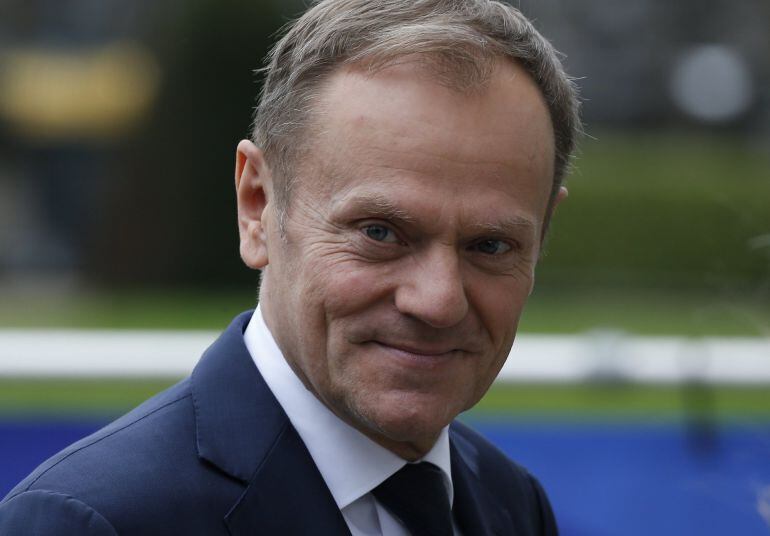 El presidente del Consejo Europeo, Donald Tusk, a su llegada a la reunión de líderes del Partido Popular Europeo (PPE) previa a la cumbre del Consejo Europeo 