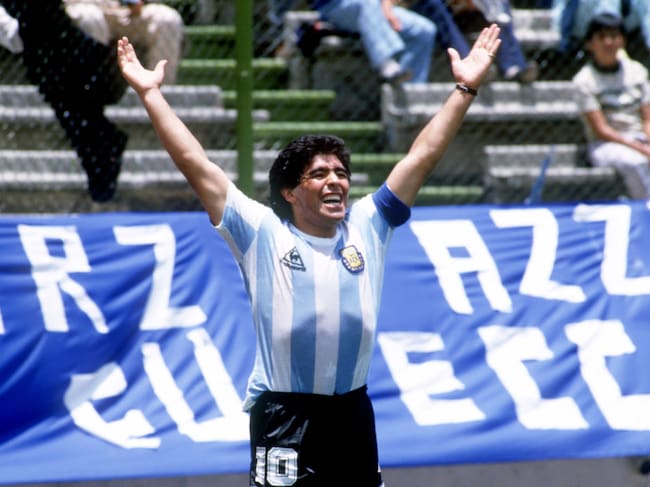Diego Armando Maradona celebra una victoria de Argentina durante el Mundial de México 86.