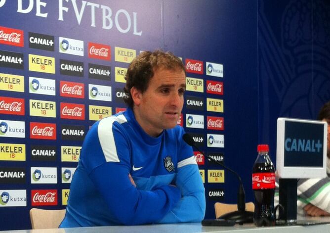 Jagoba Arrasate durante su comparecencia de esta mañana en Zubieta.