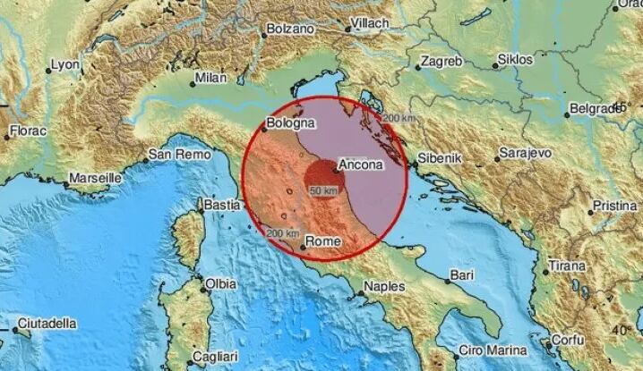 Un terremoto de 5,7 sacude el centro de Italia (Centro Sismológico Europeo-Mediterráneo. EMSC)