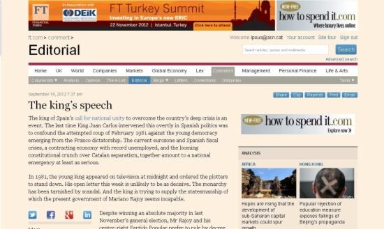 L'editorial del 'Financial Times' que analitza la reunió entre Mas i Rajoy