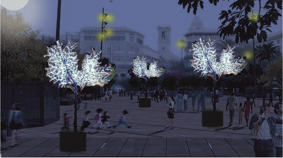 Luces de Navidad en la plaza de la Reina de València