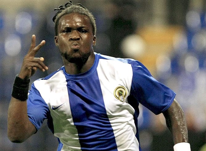 Drenthe celebra su gol ante el Málaga