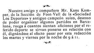 El anuncio que originó la creación del FC Barcelona