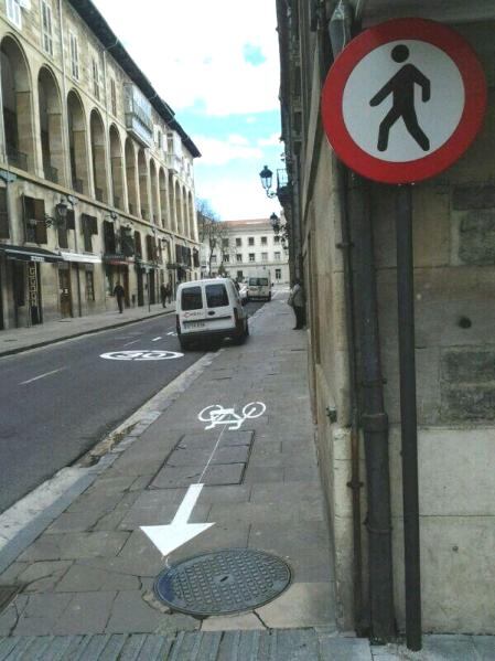 Carril bici en la calle Mateo Moraza de Vitoria (@MikelUriarte en Twitter)