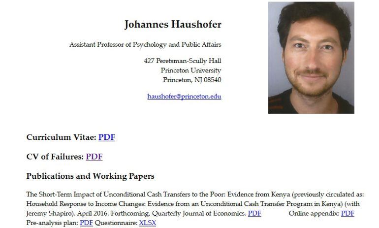 El CV de Johannes Haushofer incluye un apartado de &quot;fracasos&quot; (CV of Failures). 