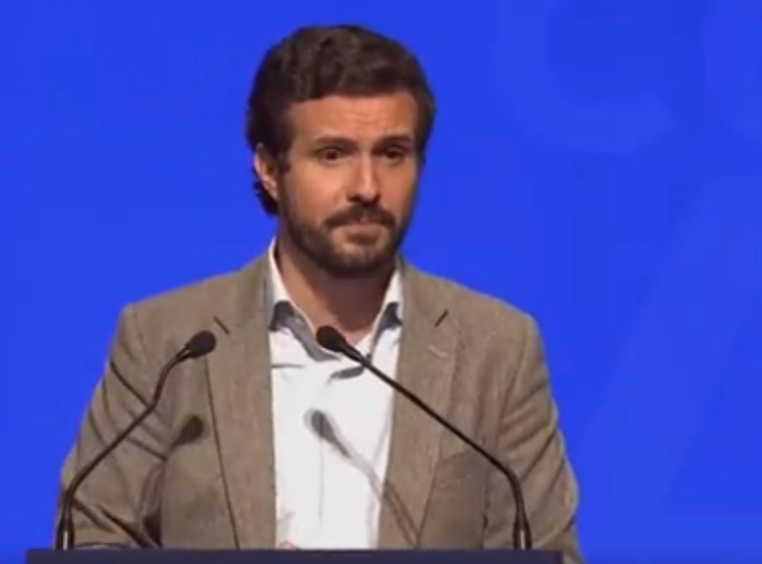 Pablo Casado interviene en el congreso del PP en Aragón.