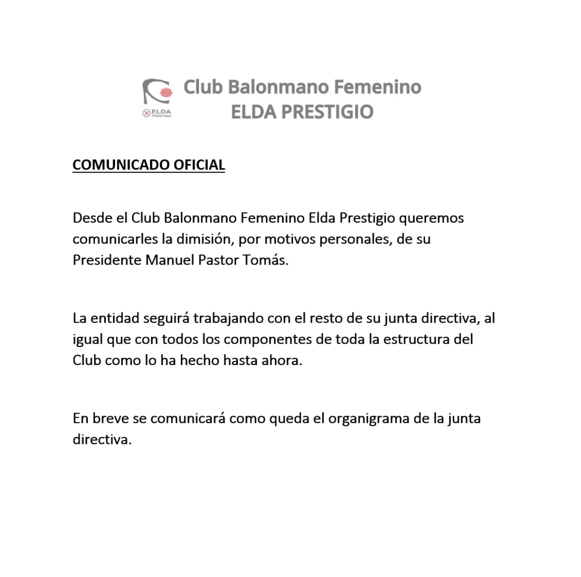 Comunicado del Elda Prestigio