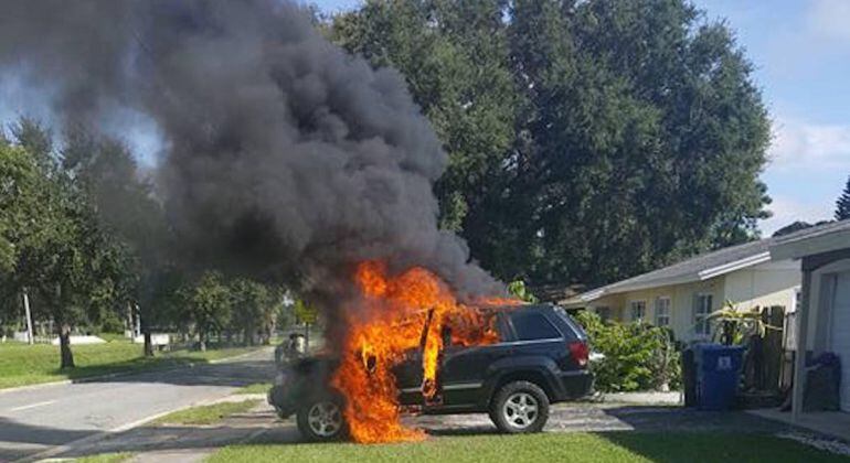 El Jeep afectado por la explosión del Note 7. 