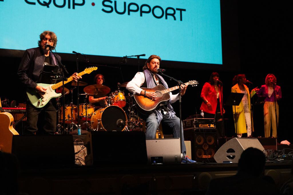 SANTA BARBARA, CALIFORNIA - MARCH 08: Musician/producer Alan Parsons (C) of Alan Parsons Project performs onstage during the One805 Rock for First Responders benefit at The Granada Theatre on March 08, 2025 in Santa Barbara, California. (Photo by Scott Dudelson/Getty Images)