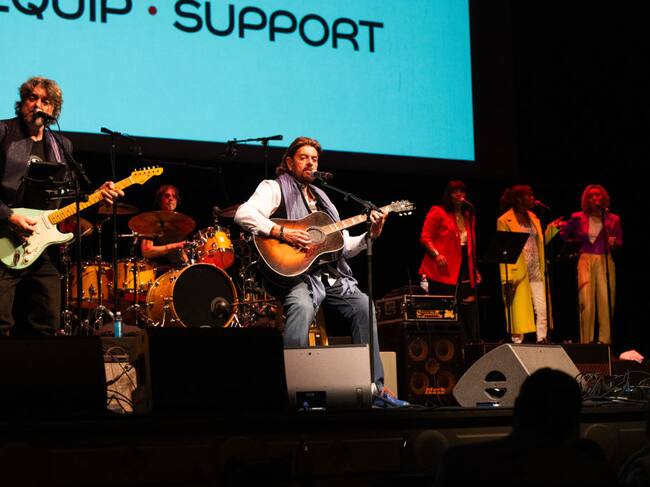 SANTA BARBARA, CALIFORNIA - MARCH 08: Musician/producer Alan Parsons (C) of Alan Parsons Project performs onstage during the One805 Rock for First Responders benefit at The Granada Theatre on March 08, 2025 in Santa Barbara, California. (Photo by Scott Dudelson/Getty Images)