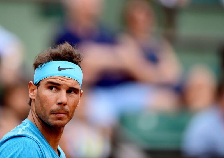 Rafa Nadal con gesto serio, durante el partido ante Bolelli