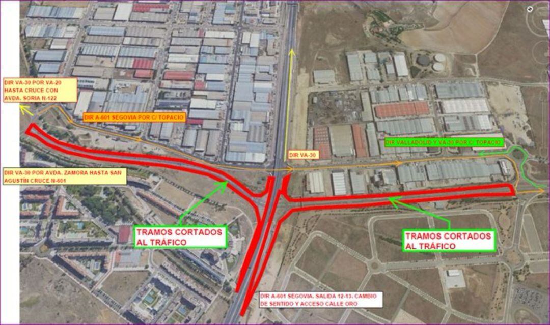 Plano del corte de tráfico en la VA-30