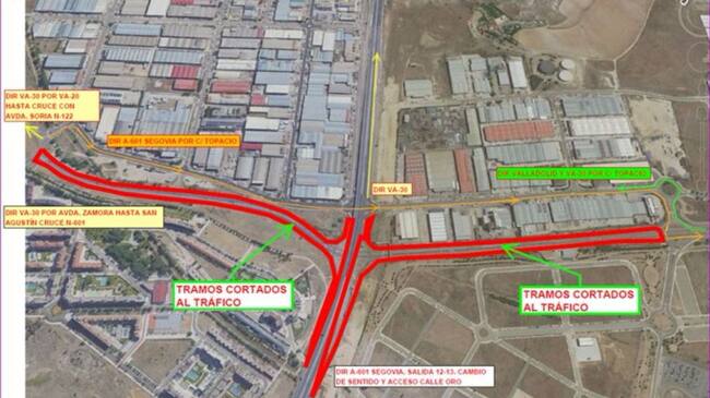 Plano del corte de tráfico en la VA-30