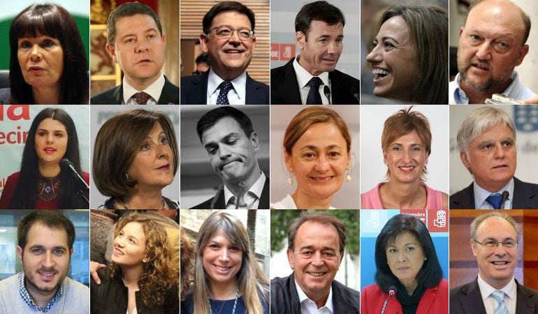 Los 17 miembros de la Ejecutiva del PSOE que han presentado su renuncia para derribar a Pedro Sánchez.