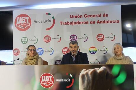 Óskar Martín, secretario general de UGT Andalucía, en rueda de prensa sobre los objetivos del sindicato para 2024