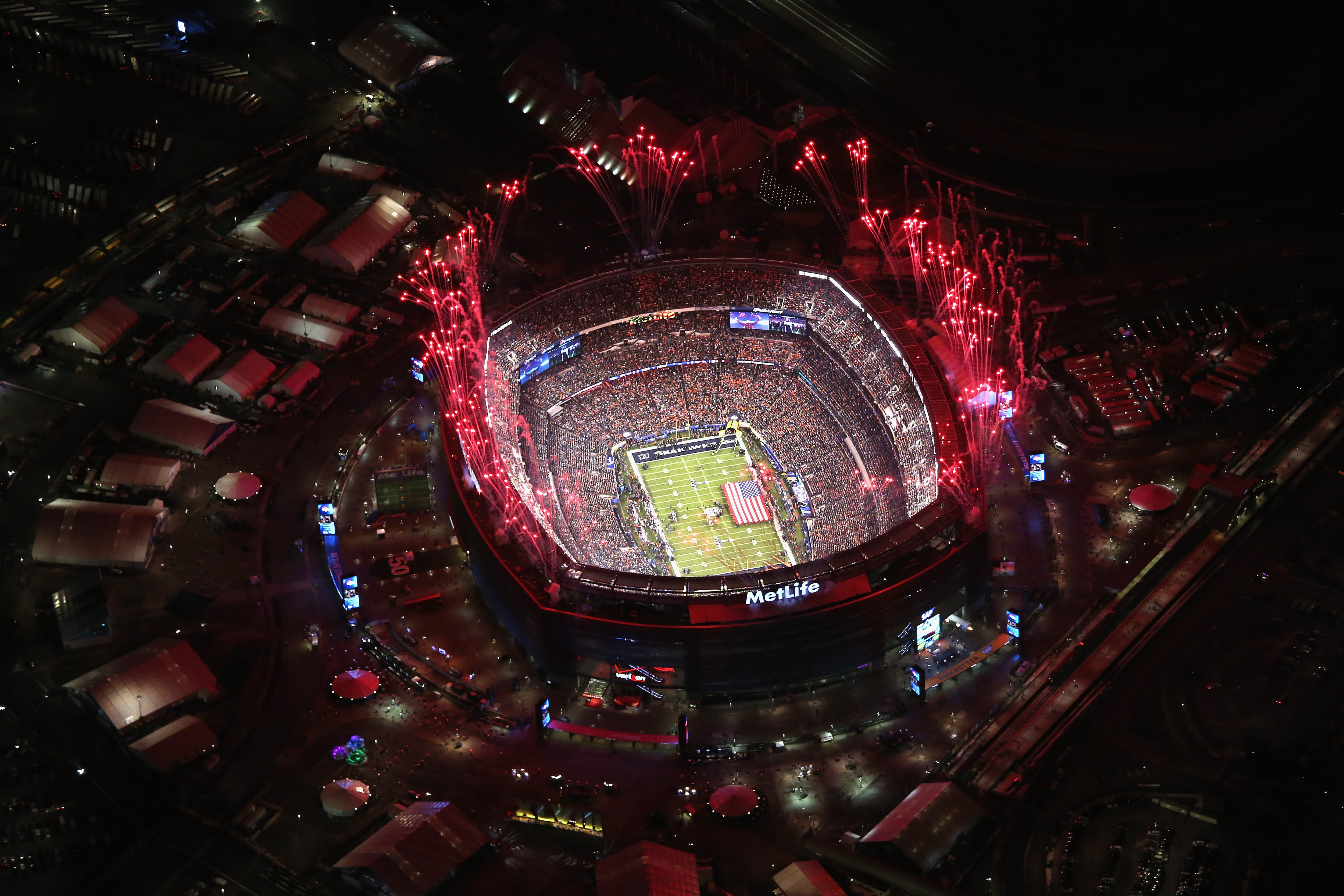 Imagen aérea del Metlife Stadium de Nueva York durante la celebración de la Super Bowl en 2014