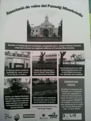 Cartell promocional de l'esmorzar solidari amb la informació i propaganda de la tasca duta per Pellicer al barri.