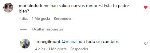 Comentario de la hija de José Luis Gil en Instagram