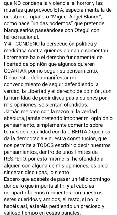 Post de Facebook de Morant pidiendo disculpas