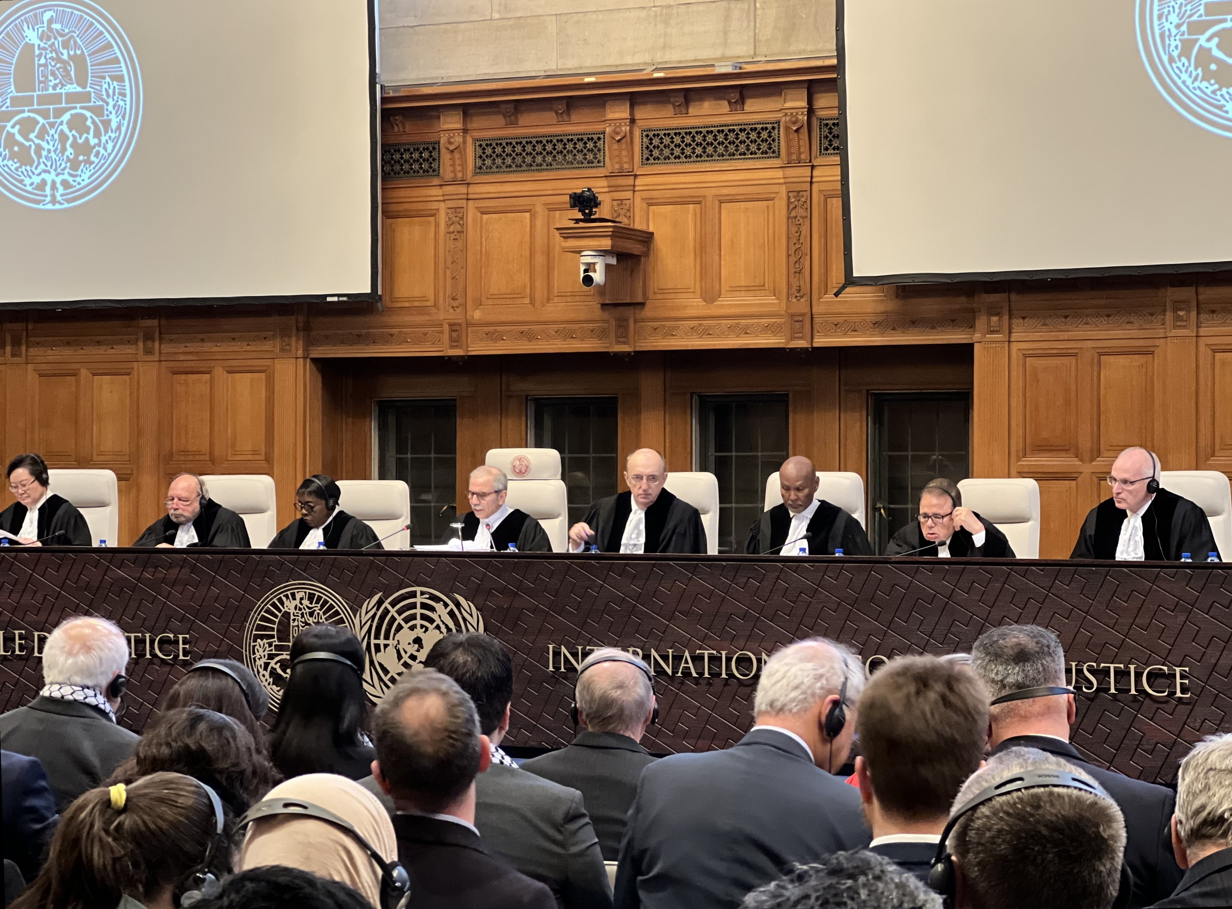 Vista del interior de la sala de la Corte Internacional de Justicia de La Haya antes de una de las sesiones dedicadas a la ocupación de territorios palestinos por parte de Israel