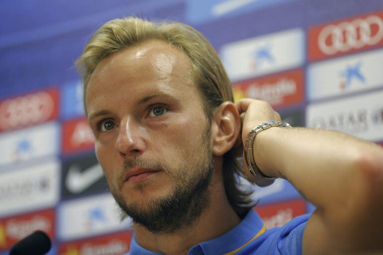 Iván Rakitic, durante la rueda de prensa ofrecida tras el entrenamiento 