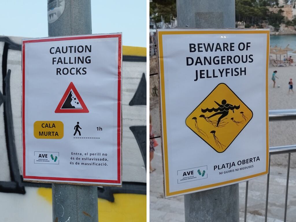 Algunos de los carteles en contra de la masificación turística.