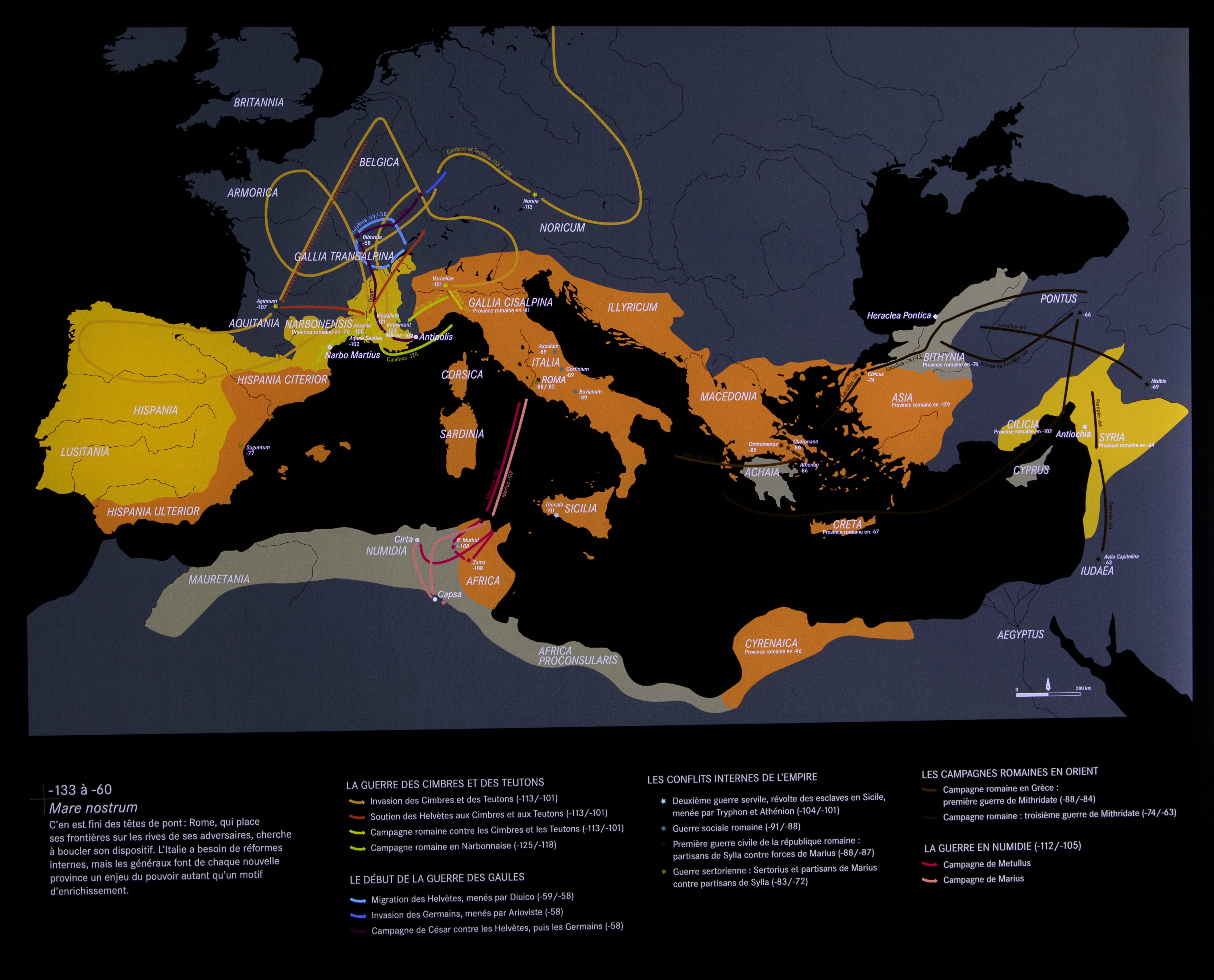 Mapa del Mediterráneo durante la época de Julio César, expuesto en el museo arqueológico de Bibracte (Francia) / Foto de Asís G. Ayerbé