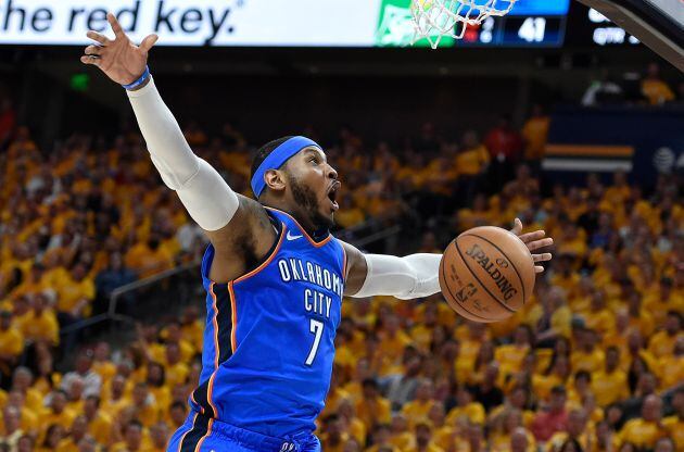 Carmelo en un partido de la temporada pasada con los Thunder