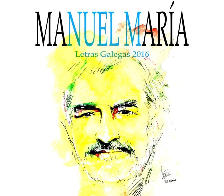 Uno de los carteles de la exposición de la Galería Ferrer Ourense, sobre Manuel María