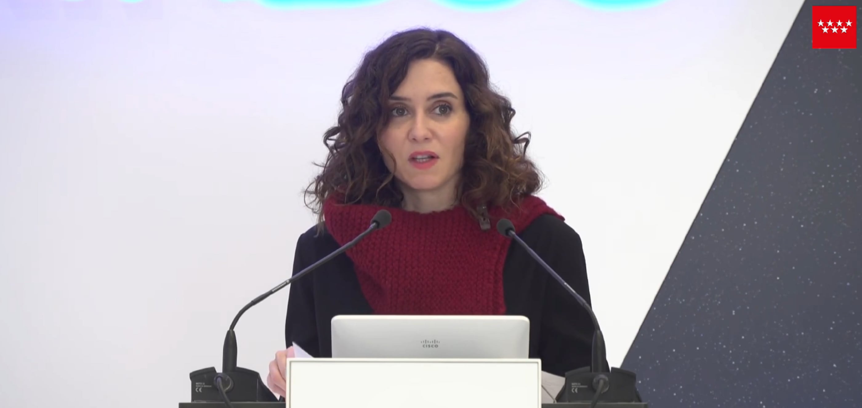 Isabel Díaz Ayuso en su intervención durante su visita a Airbus Getafe.