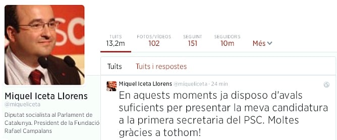 Iceta ha anunciado en su Twitter que ya tiene los avales