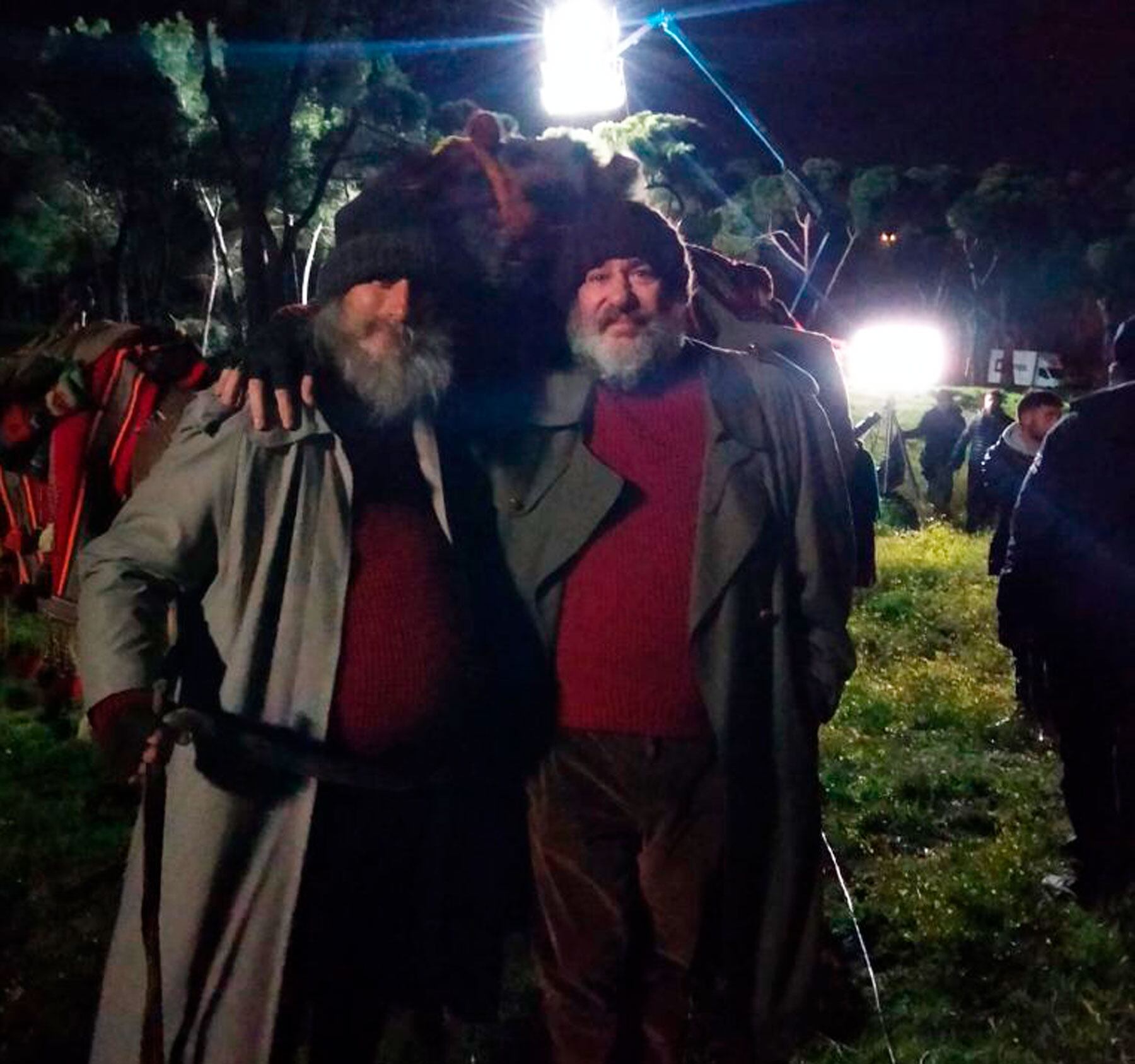 Javi Jordá junto al actor Karra Elejalde, del que hacía de doble, en un momento del rodaje