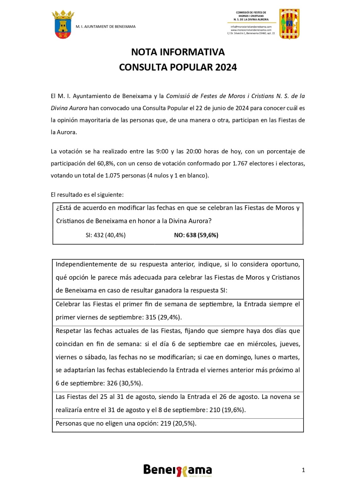 Comunicado Ayto y Comisió de fiestas