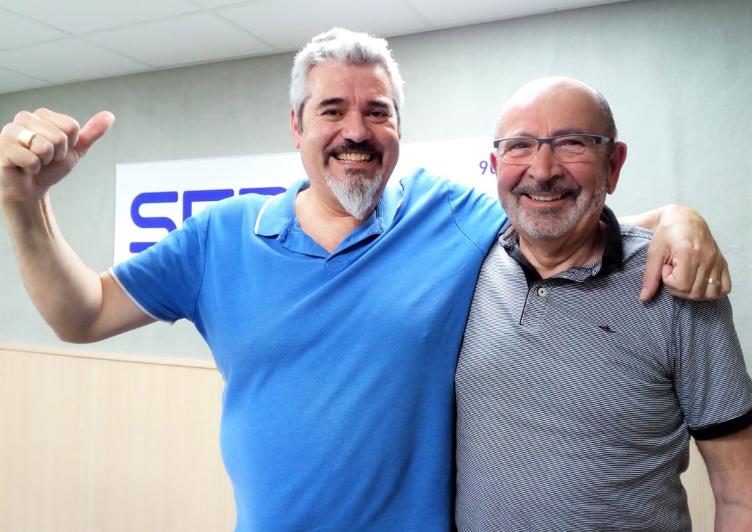 Gerardo Fernández y Vicente Quintanilla en el estudio de Radio Elda