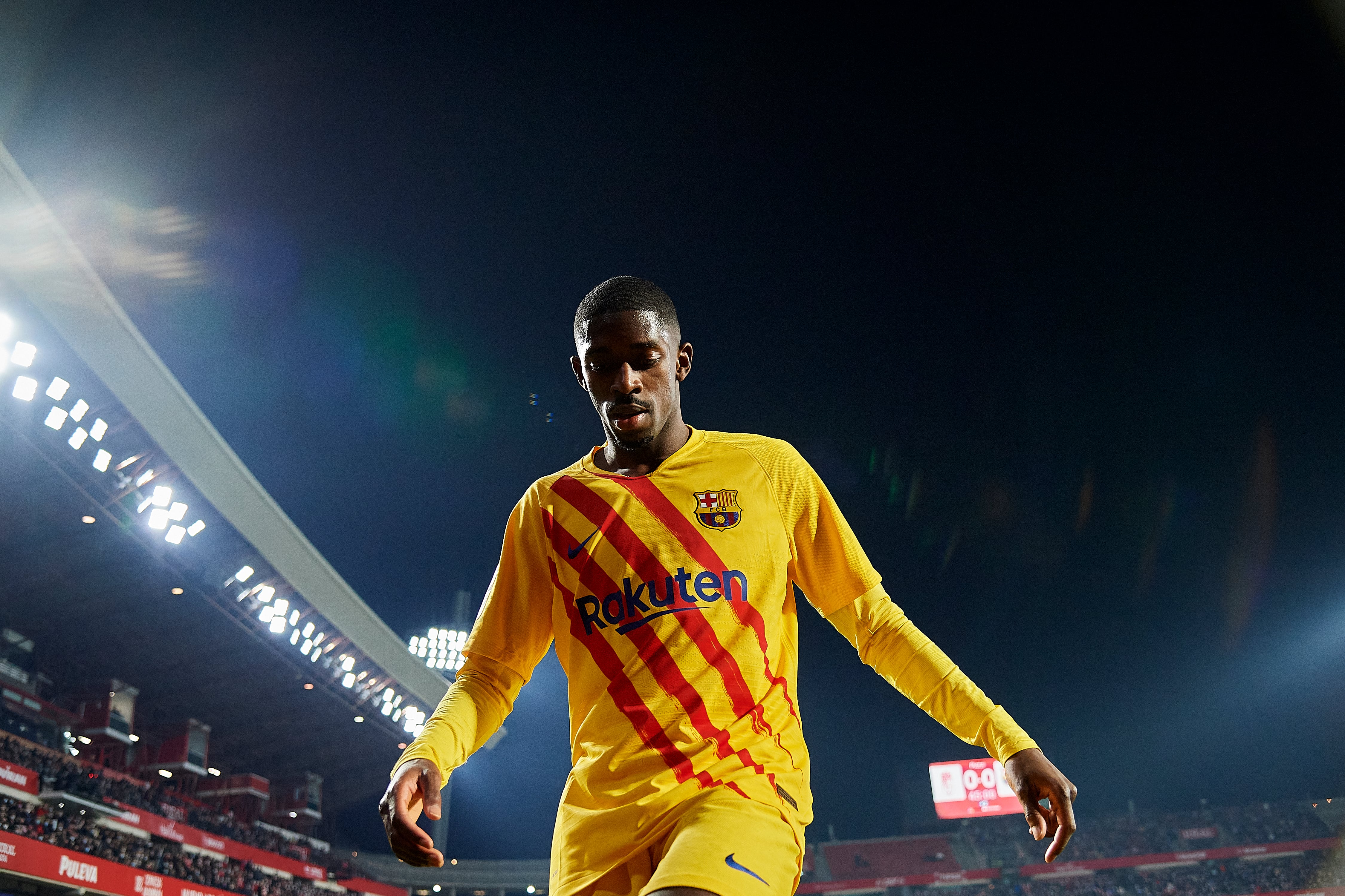 Ousmane Dembele of Barcelona in action during the La Liga Santader match between Granada CF and FC Barcelona at Nuevo Estadio de Los Carmenes on January 8, 2022 in Granada, Spain. (Photo by Jose Breton/Pics Action/NurPhoto via Getty Images)