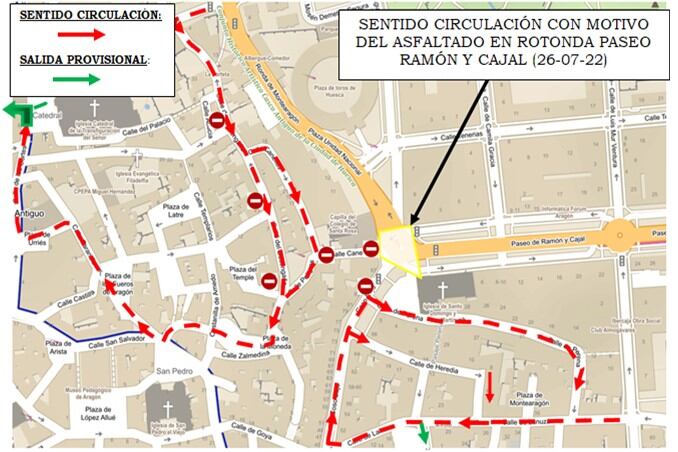 Mapa de las afecciones al tráfico en Huesca