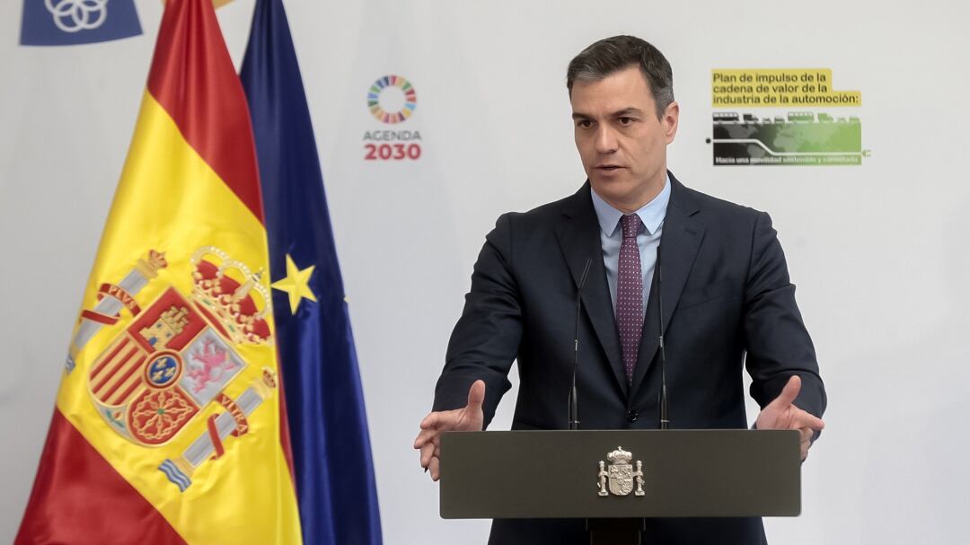 El presidente del Gobierno, Pedro Sánchez, durante su intervención en el acto de presentación del Plan de Impulso a la cadena de valor de la Industria de la Automoción, hacia una movilidad Sostenible y Conectada.