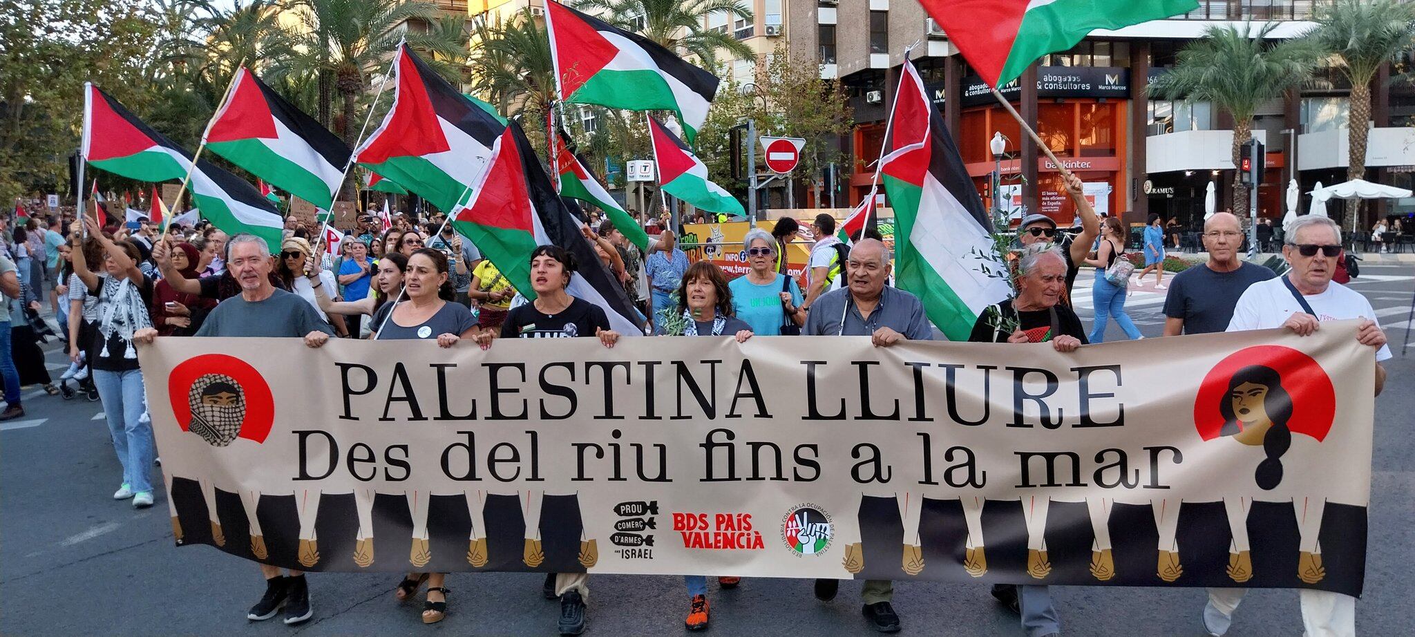 Cabecera de la manifestación en apoyo al pueblo palestino en Alicante. Foto: CCOO AM