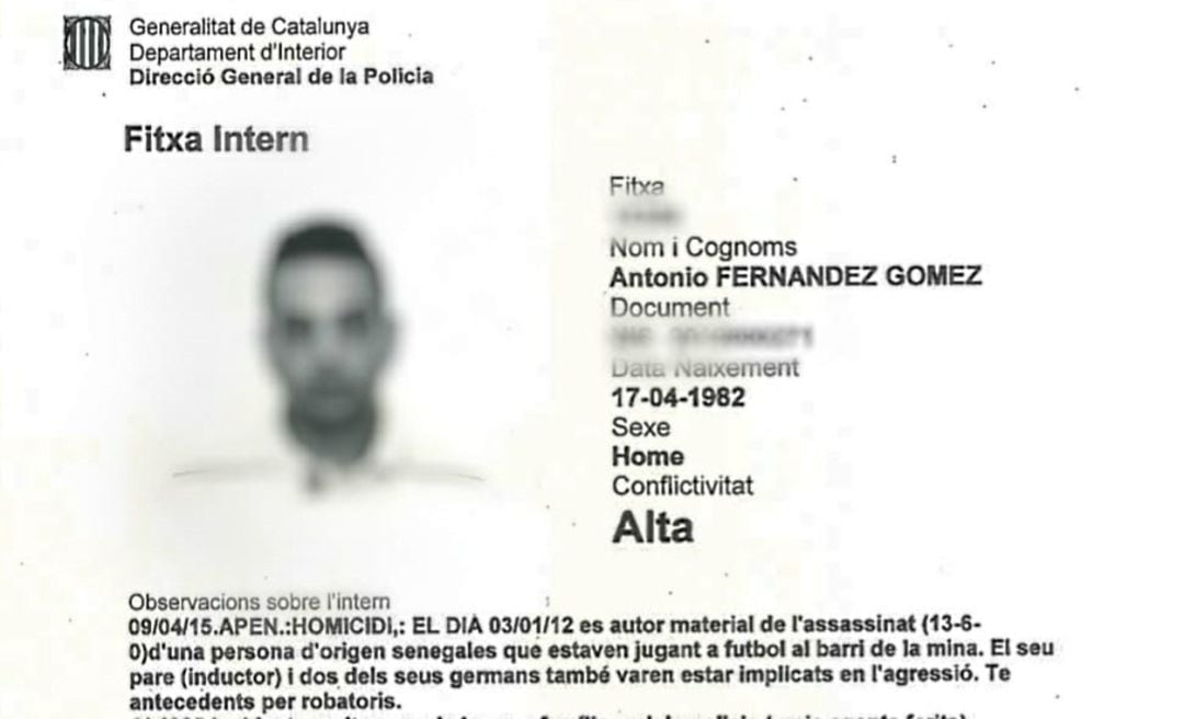 La fitxa de l&#039;intern fugat